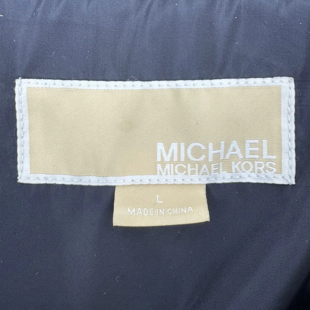 Michael Kors Quilted Belted Jacket L Navy with Gold Hardware